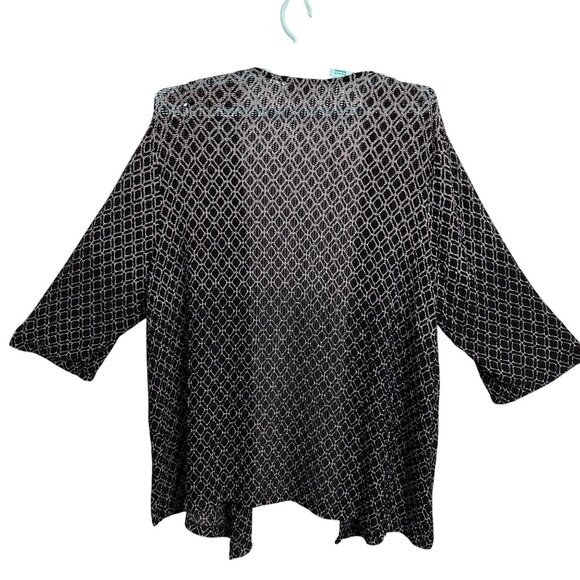 Catherines Womens Open Front Cardigan 3X Black/White Geometric Loose Weave Boho - Picture 3 of 7